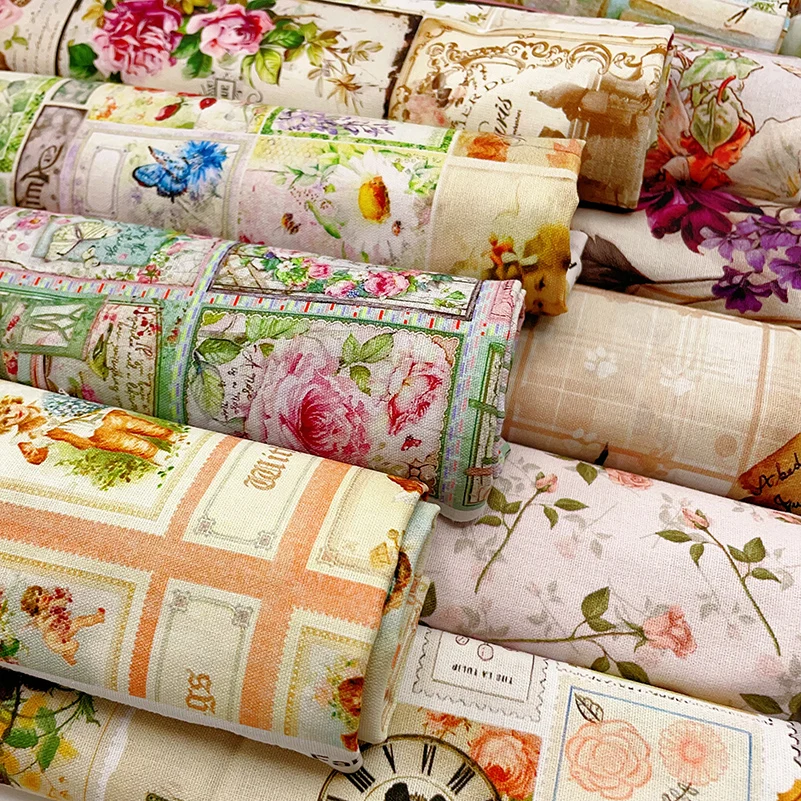 Cotton Digital Printing Fabric Stamp Flowers Floral Printed for DIY Handmade Sewing Clothes by Half Meter