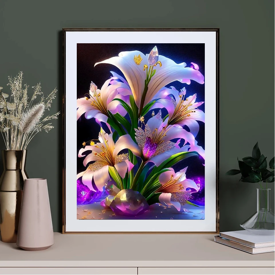 New Arrival Diamond Art Painting Lily, Rose, Orchid Diy 5D Full Mosaic Diamond Embroidery Flower Cross Stitch Home Decoration