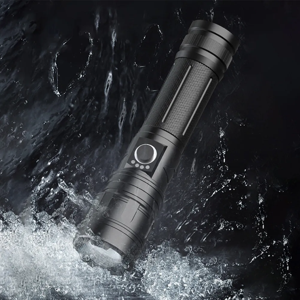 usb充電式伸縮ズーム懐中電灯、リアルタイム電力インジケーター付き、防水仕様、アウトドアハイキング、キャンプ、緊急用