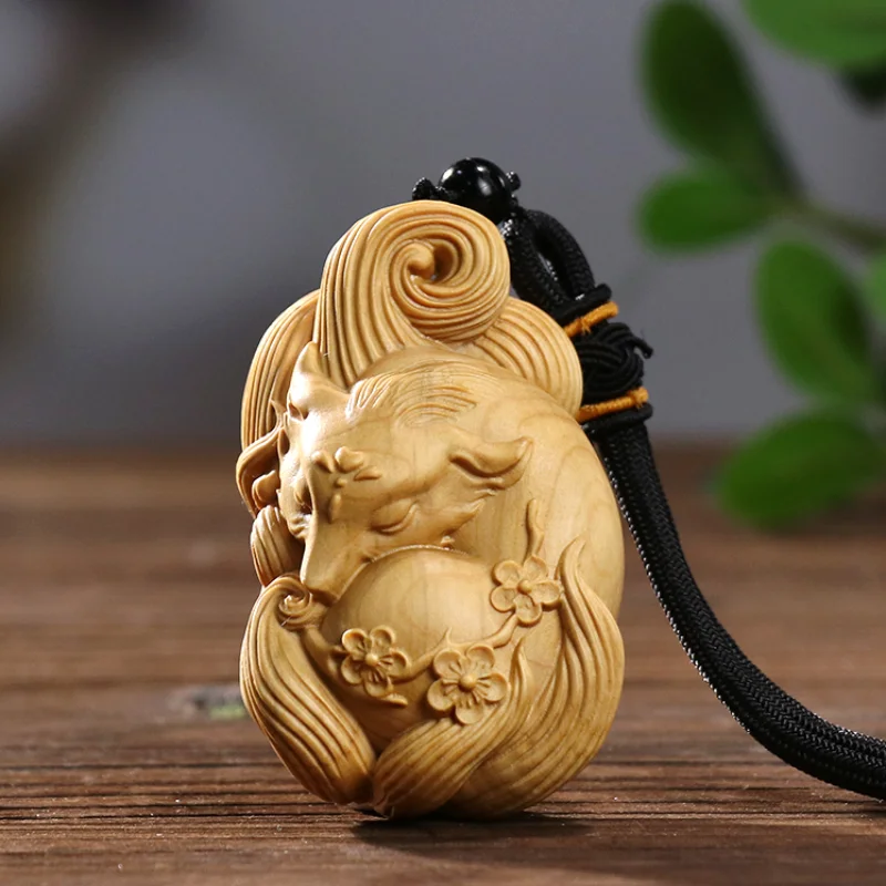 Charming Wooden Nine Tails Fox Pendant, A Yin Yang Balance Symbol for Feng Shui Enthusiasts, Perfect as Unique Car Decor