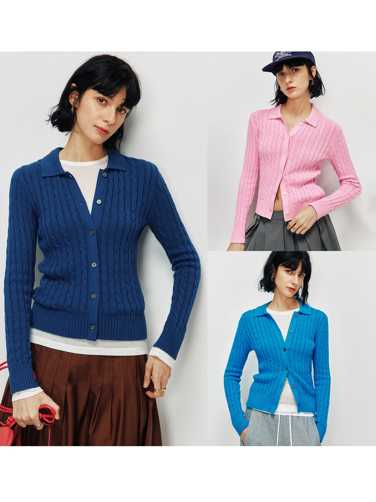 

Soft Long Sleeve Neck Knitted Cardigan Women's Premium Cotton 100% Breathable Comfortable American Retro Style Pullover