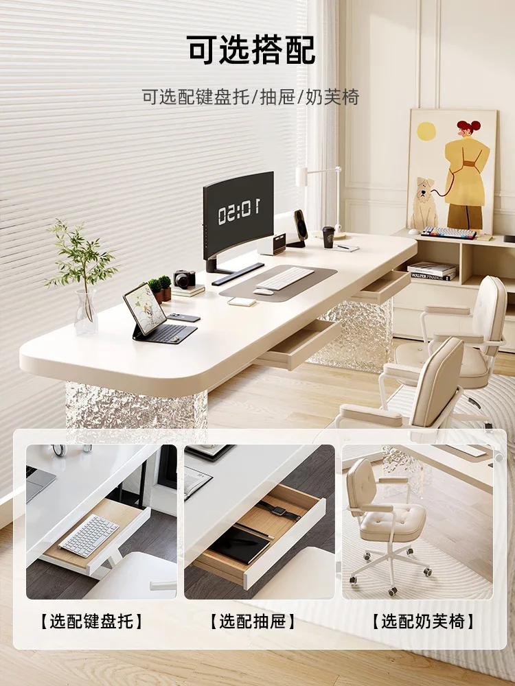 Doppia scriptvania in acrilico، tavolo lungo con vernice in legno masello con Motiv a pietra، tavolo da studio bianco in style #4