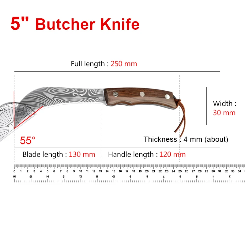 Cleaver Knife Forged 5Cr15 Stainless Steel Fishing Utility Paring Knife Kitchen Slicing Butcher Knife for Meat Cutting