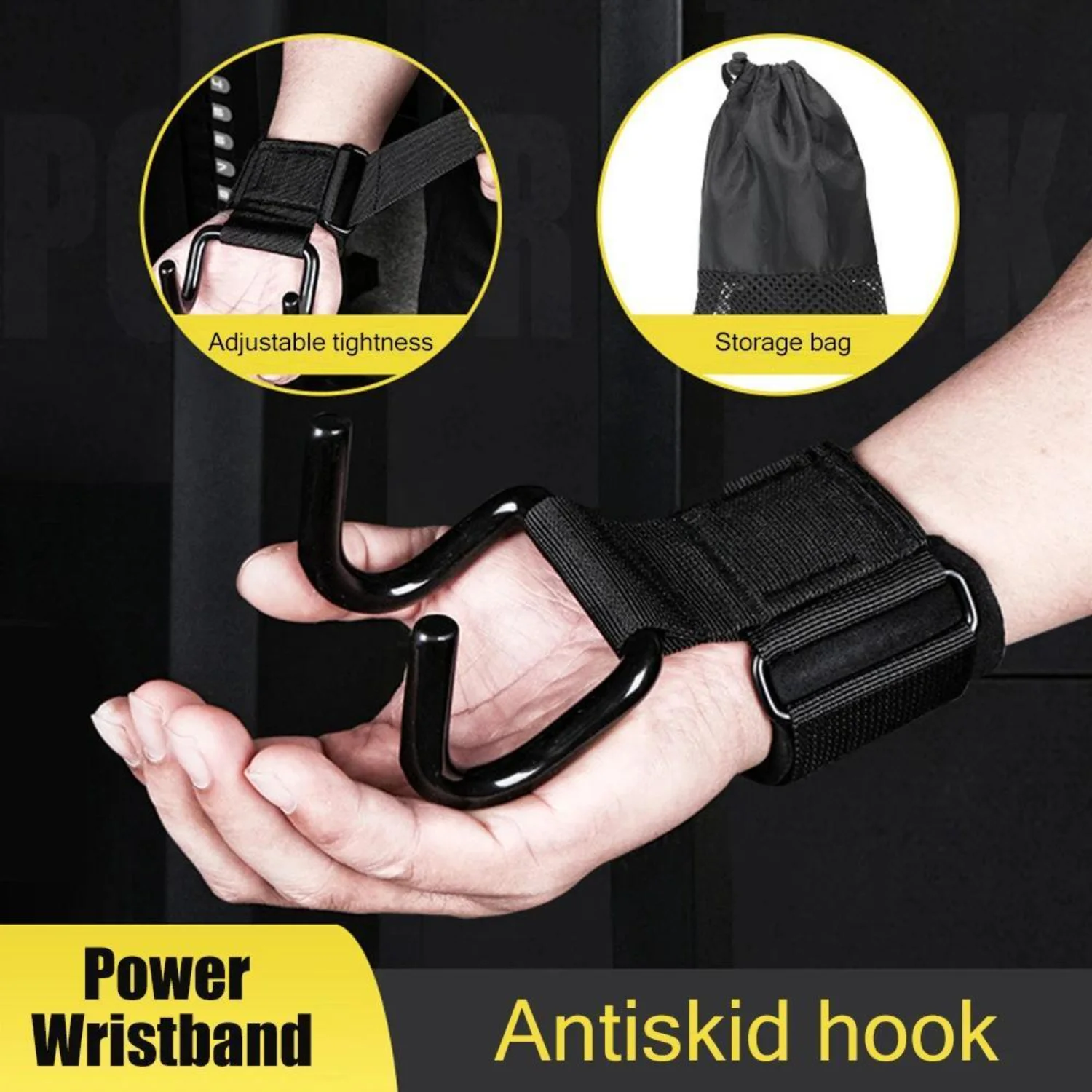 

Boost Pressure Wristband Adjustable Steel Hook Grips Straps for Weight Lifting & Strength Training - Ideal for Barbell, Dumbbel