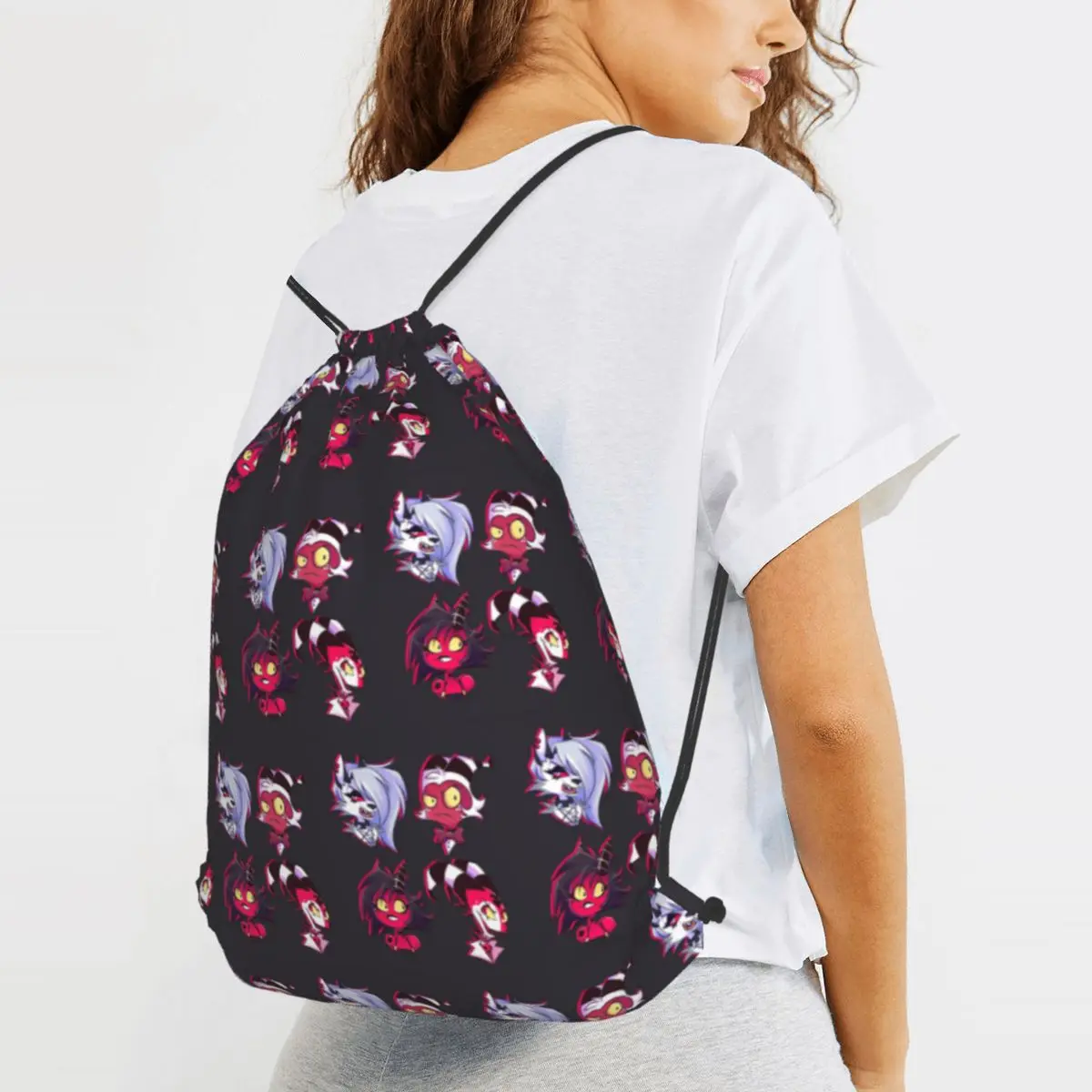 

Loona Collage Helluva Boss Anime Backpacks Portable Drawstring Bundle Pocket Sundries Bag Book Bags for Man Woman School