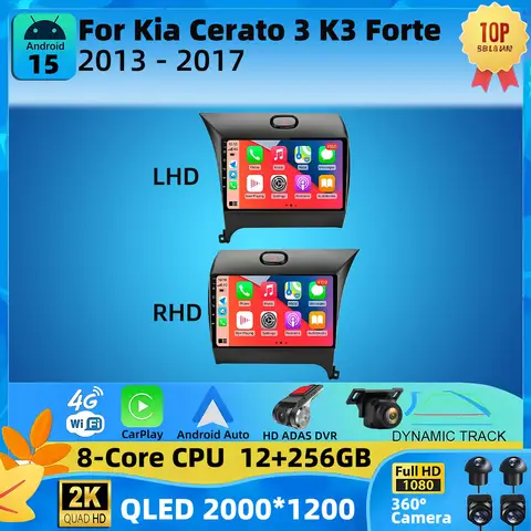 Vídeo Multimedia Android para Kia Cerato 3 K3 Forte 2013 2014 2015-2017 reproductor de Radio de coche navegación GPS Carplay 2 Din 4G wifi 360