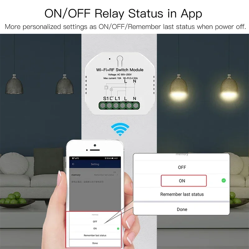 WiFi + RF433 1 Gang 1/2-Wege-Smart-Relais Mini-DIY-Schaltmodul, Smart Life Tuya App-Fernbedienung, funktioniert mit Alexa Google Home