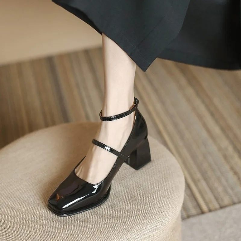 2024 Design Women Heels Mary Jane Shoes Woman Pumps Patent Leather High Heels Dress Shoes Red Wedding Shoes Spring Double Buckle