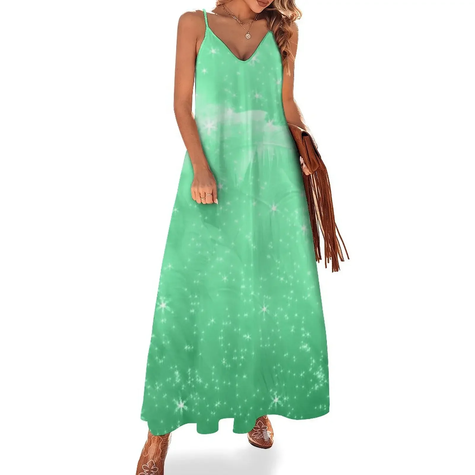 

Green Feather Sparkle Art Sleeveless Dress chic and elegant woman dress women's dresses luxury women dresses elegant dress