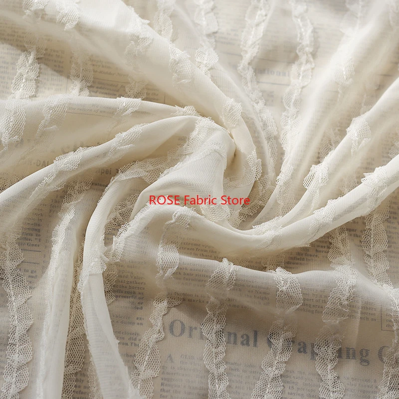 

Stripe Wave Embroidered Chiffon Fabric For Wedding Dress, Summer Dress, Designer Fabric, Dress Show