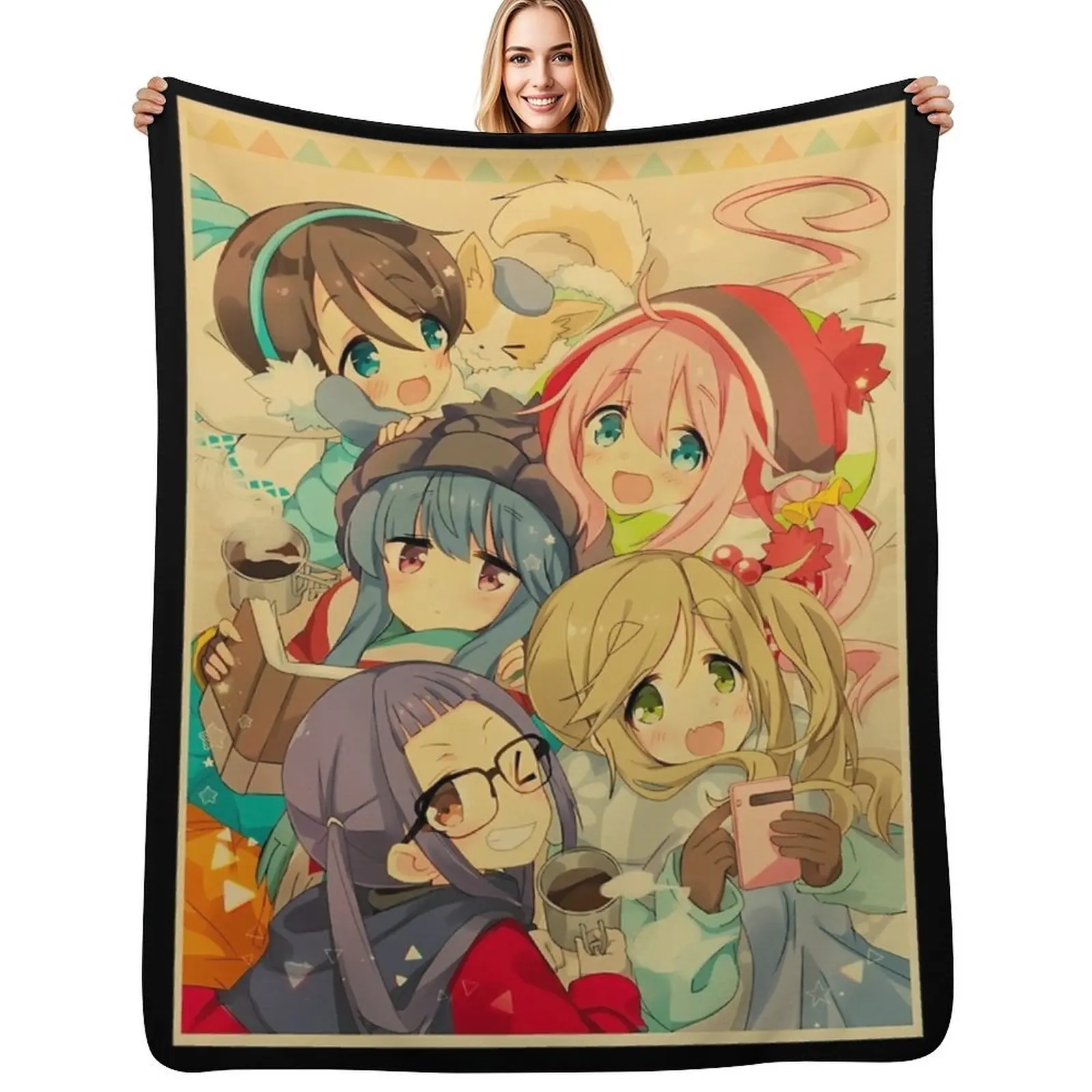 Yuru Camp Throw Blanket Compact Warm Blanket for Car Road Trip