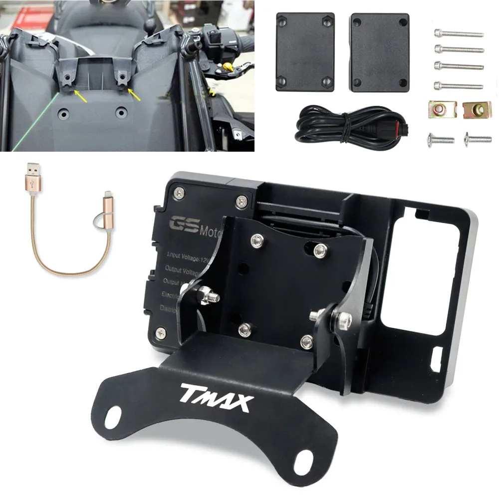 Per TMAX 530 T-MAX 530 2017-2019 Moto Parabrezza Staffa di Navigazione Caricatore USB Supporto di Montaggio Del Telefono Mobile