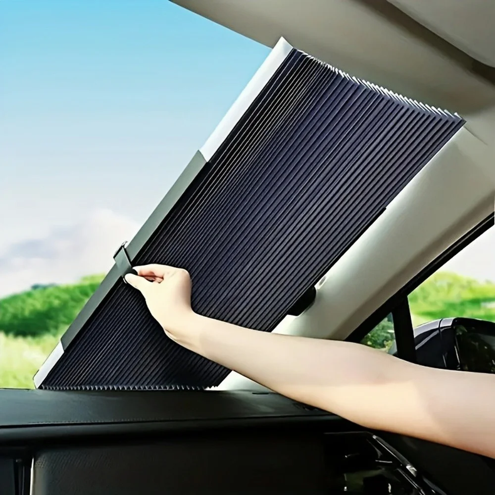 Easy-Install Automatic Retractable Car Sunshade - Uv Protection & Heat Insulation, Adhesive Blackout Curtain,Cars Accessories