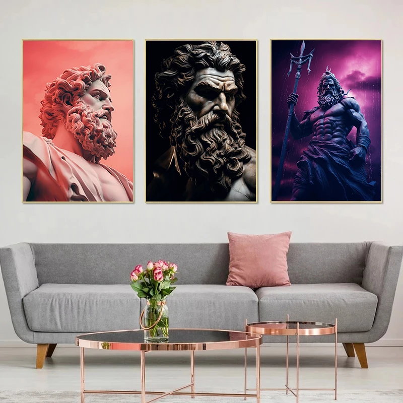 Greek Mythology Statue Poster Medusa Zeus Dike Poseidon Atlas Venus Canvas Painting Wall Art Picture for Living Room Home Decor