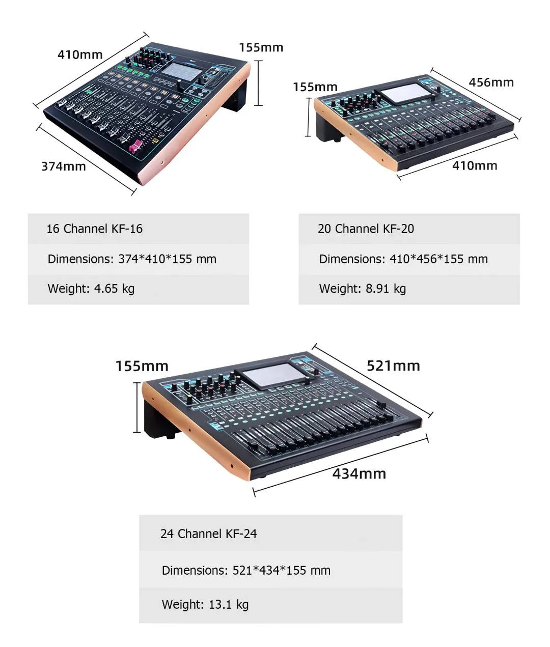 YYHC KF-20  20 Channel 6 Group Professional Audio Mixing Console Digital Sound Mixer Console with 7-inch Touchscreen Display USB