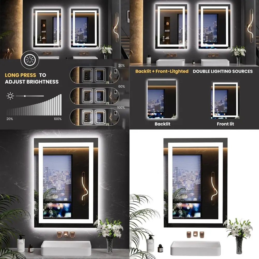 

20x28 Inch LED-Illuminated Bathroom Mirror with Anti-Fog, Dimmable Light, Memory Setting, Easy Installation, Clear Reflection