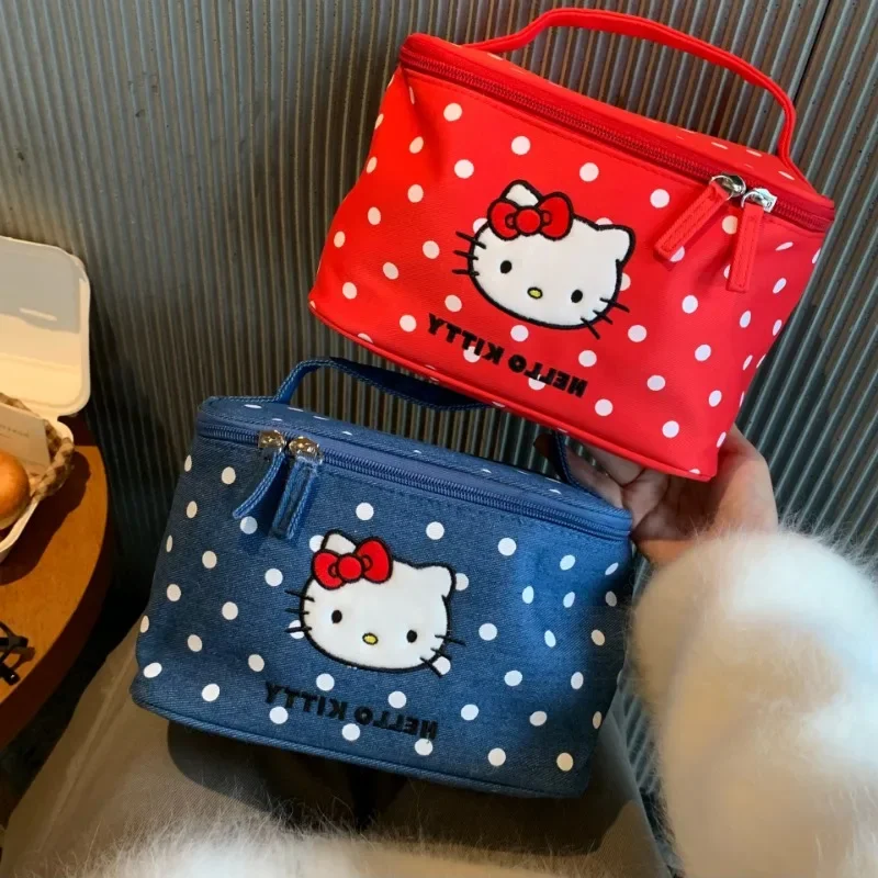 Anime Hello Kitty Cartoon Embroidered Kawaii Portable Toiletries Storage Bag Sweet Handbag Large Capacity Cosmetic Bag gifts