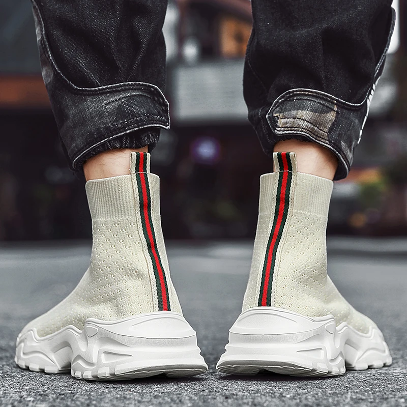 New 2023 Socks Shoes Black Sneakers Men Slip-On Summer Mesh Non-leather Casual Shoes Man Fashion Tennis Comfortable Breathable