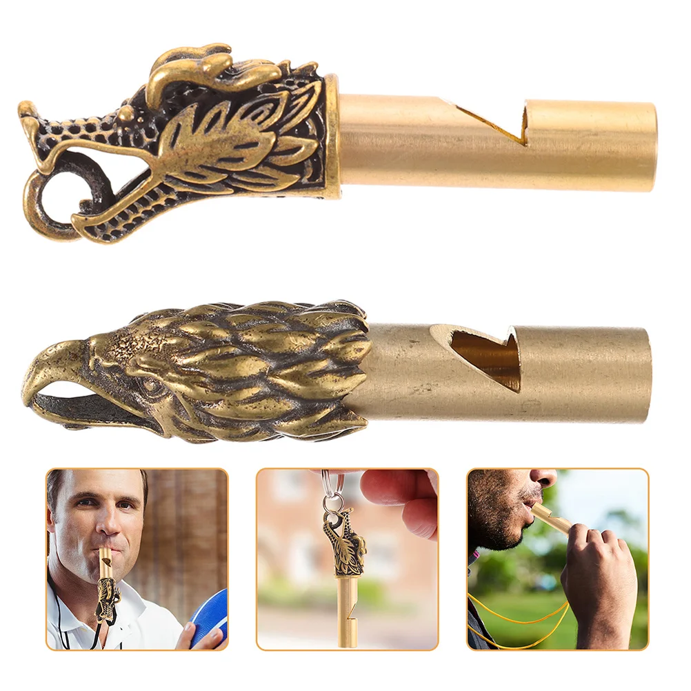 

2 Pcs Retro Whistle Keychain Outdoor Multifunctional Copper Emergency Decorative Hiking