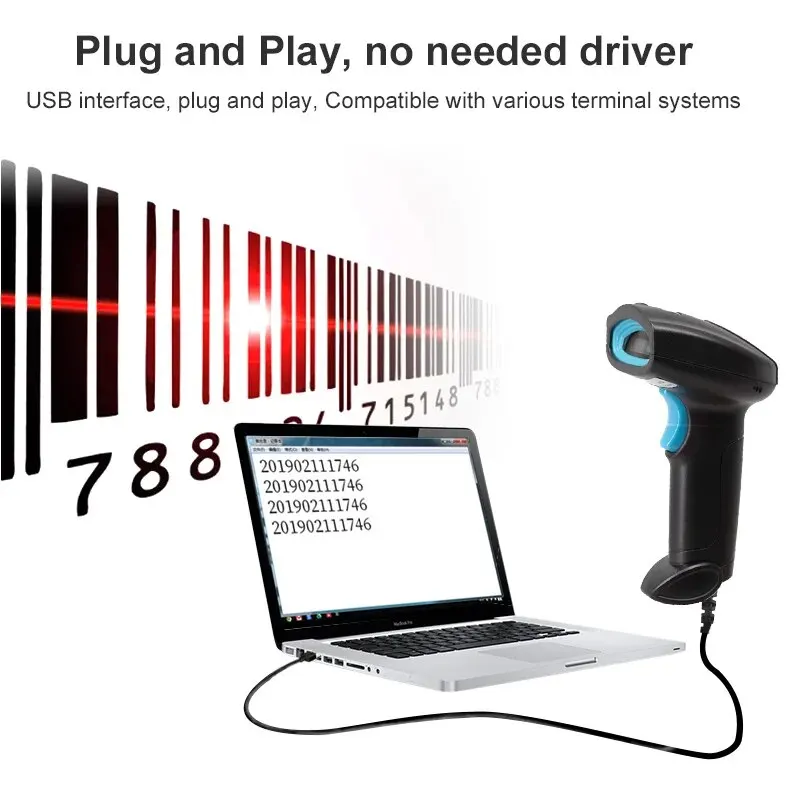 Handheld Wired Red Light Barcode Scanner 1D Bar Code Reader High Accurate Speed Decoding Universal For Supermarket Logist U3C