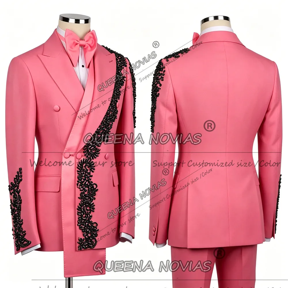 

Unique Design Suit Man For Wedding Double Breasted Prom Blazer Customized Groom Tuxedos Slim Fit 2 Pieces Sets Costumes Hommes
