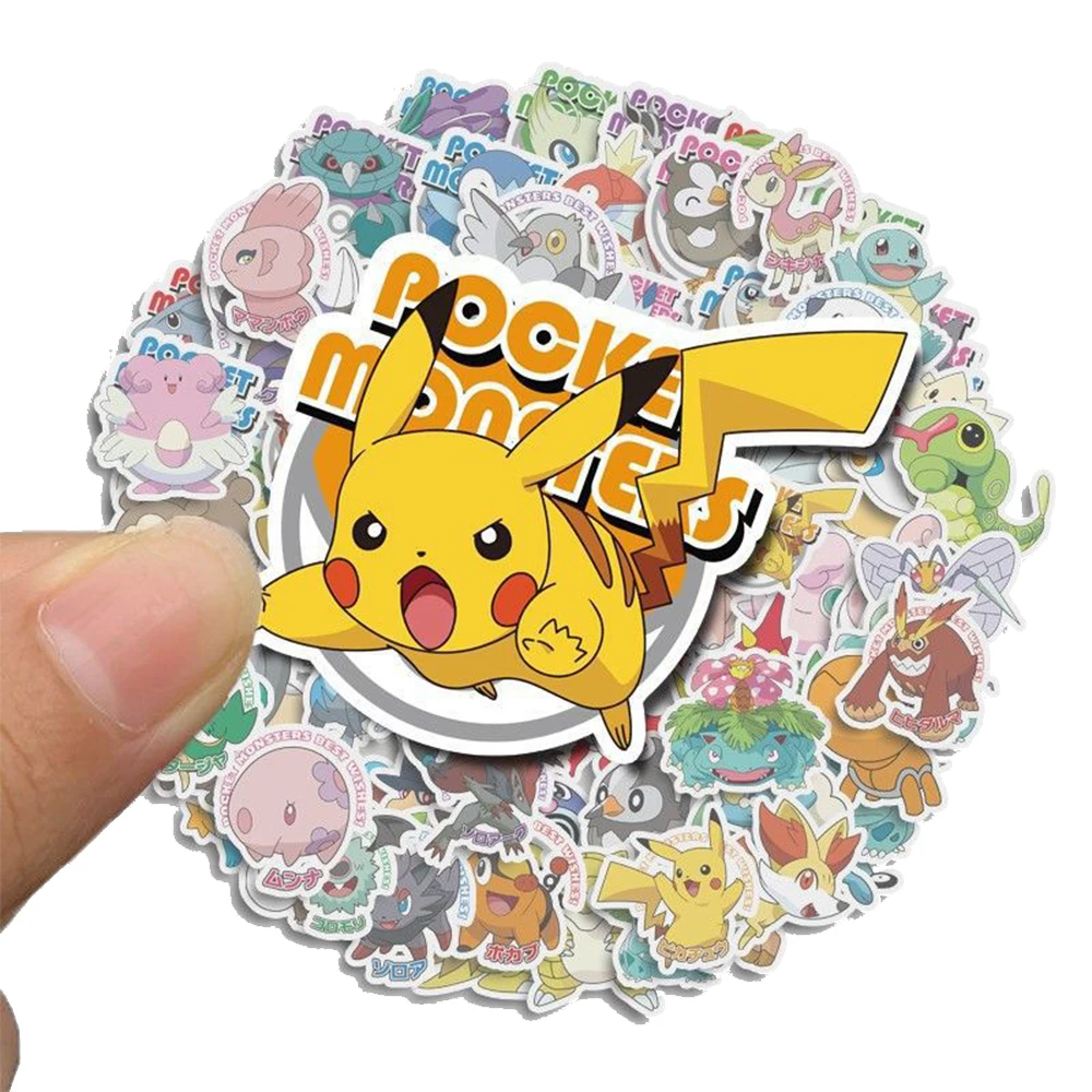 50pcs/100pcs Pokemon Anime Stickers Pikachu Kawaii Sticker Laptop Suitcase Skateboard Guitar Phone Cartoon Kid Gift Toys