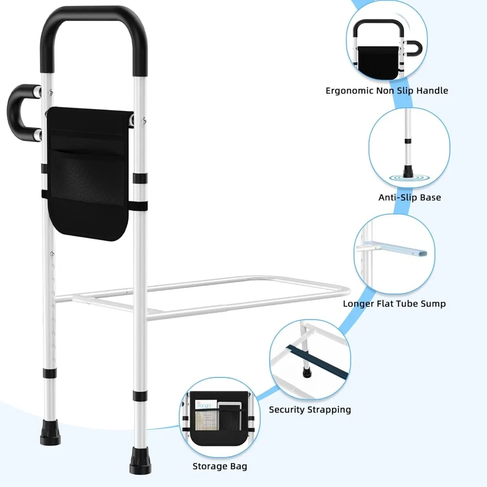 Adjustable Bed Safety Rails for Seniors - Portable Support with Storage Pocket, Holds 330 Lbs, Easy Setup