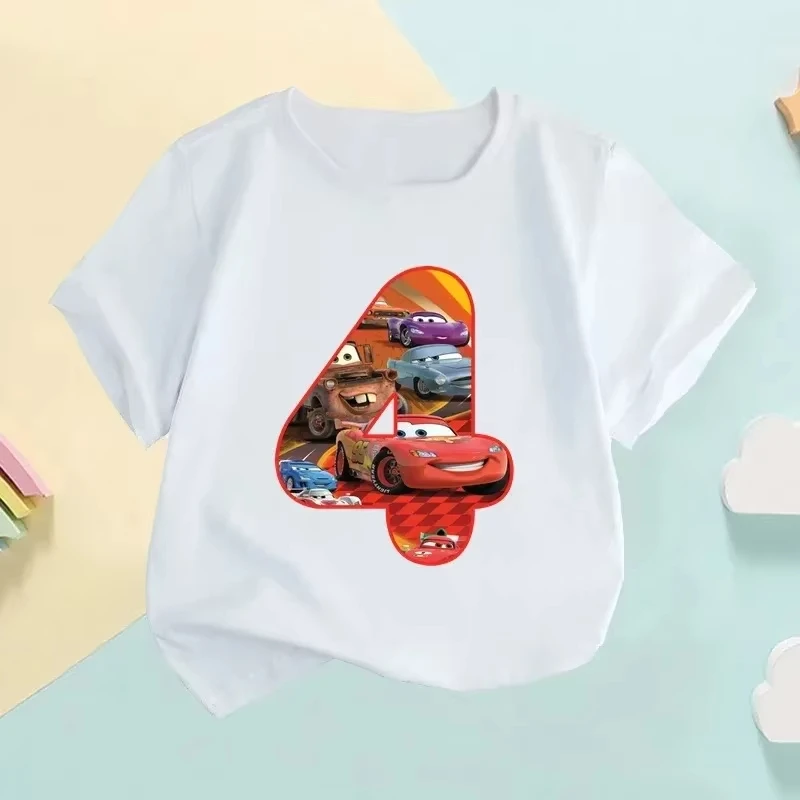 2026 سيارة بيكسار البرق ماكوين عدد طباعة 1 2 3 4 5 6 7 8 9 سنوات عيد ميلاد طفل الفتيان تي شيرت الاطفال تي شيرت الفتيات الملابس #2