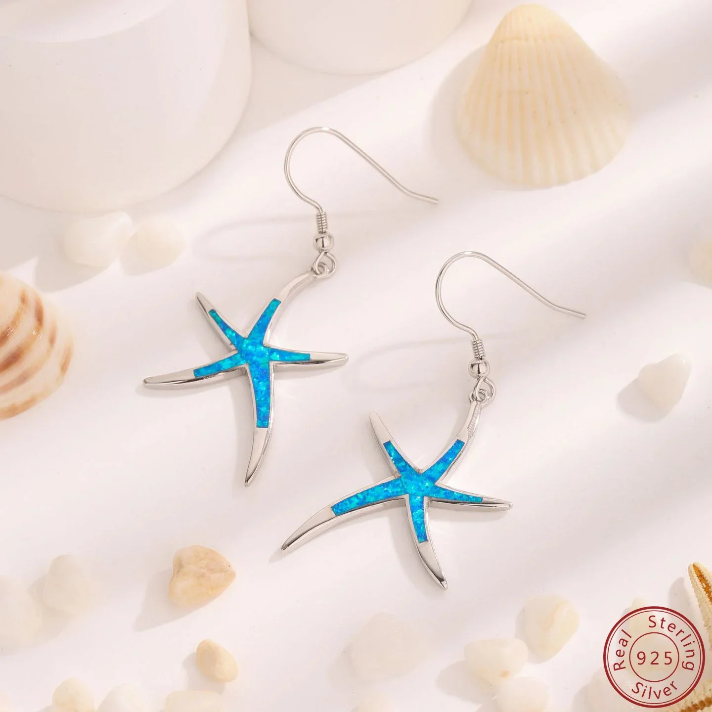 

100% стерлинговое серебро S925, новые женские серьги с фэнтезийным опалом, элегантные и модные универсальные серьги с синей морской звездой, ювелирные изделия