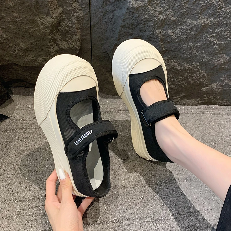 New French Women's Shoes Hook and Loop Casual Platform Fashion Comfortable Simple Hundred Wind Daily Girls Mary Jane Retro Shoes