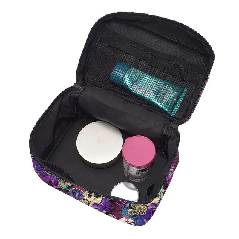 Psychedelic Gothic Skull Mushroom Makeup Organizer Bags Toiletry Bag Box Travel Cosmetic Bag Make Up Train Case for Women Ladies view 4