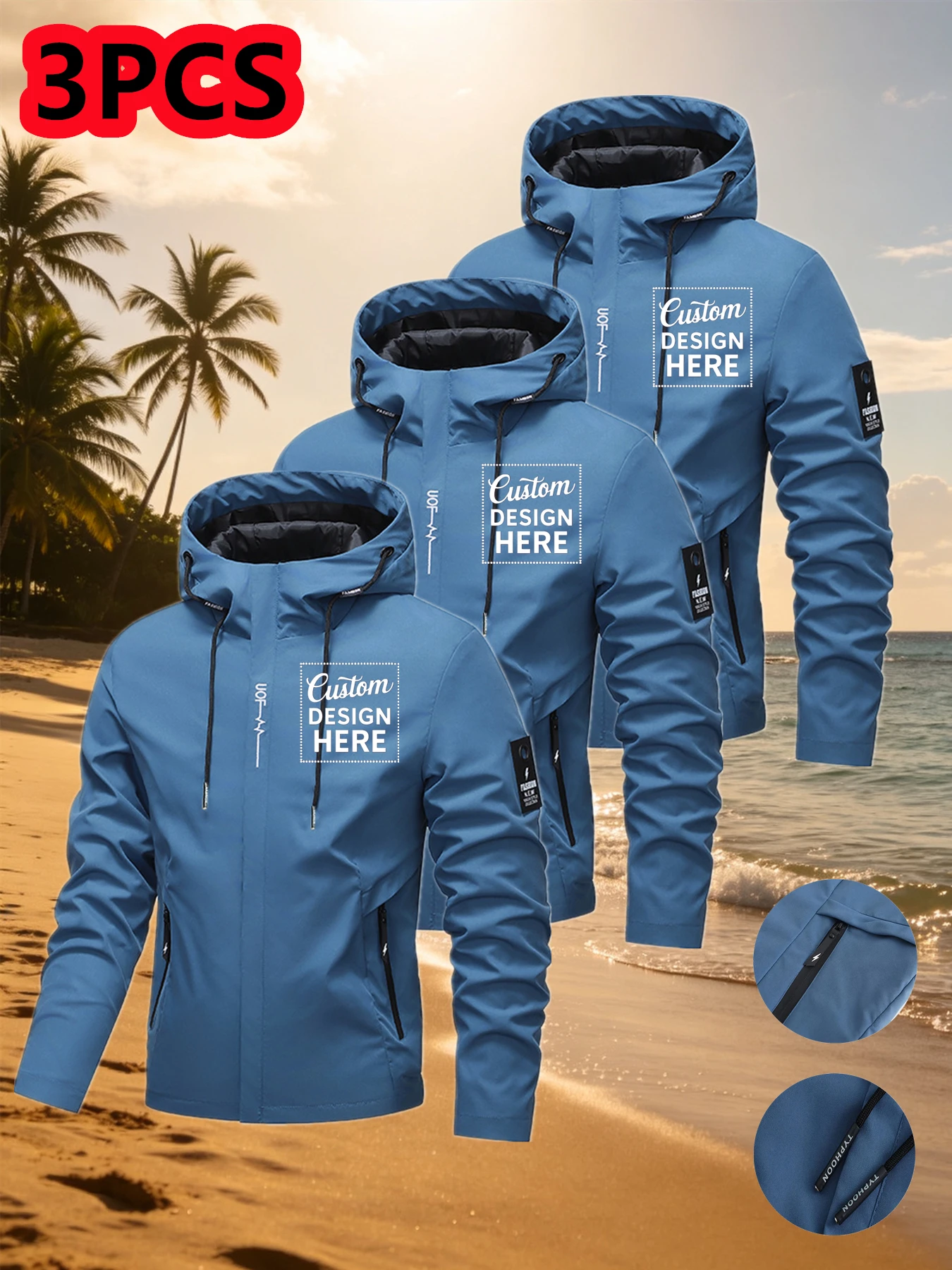 A fábrica envia diretamente jaquetas personalizadas de 3 peças, feitas sob medida, com zíper e capuz, para uso externo à prova de vento. Característic