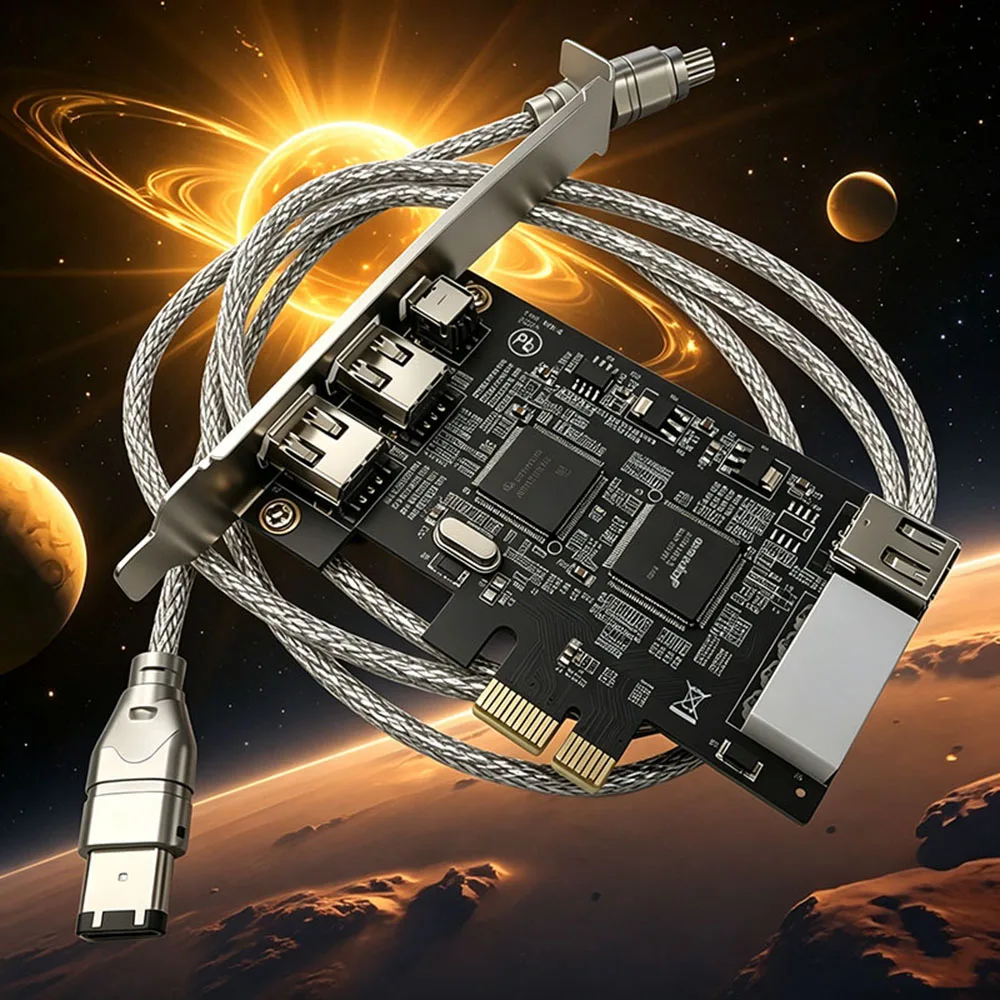 1 Set PCI-e 1X IEEE 1394 A 4 Port(3+1) Firewire Card Adapter 1394A PCIe Riser With 6 Pin To 4 Pin IEEE 1394 Cable For Desktop PC