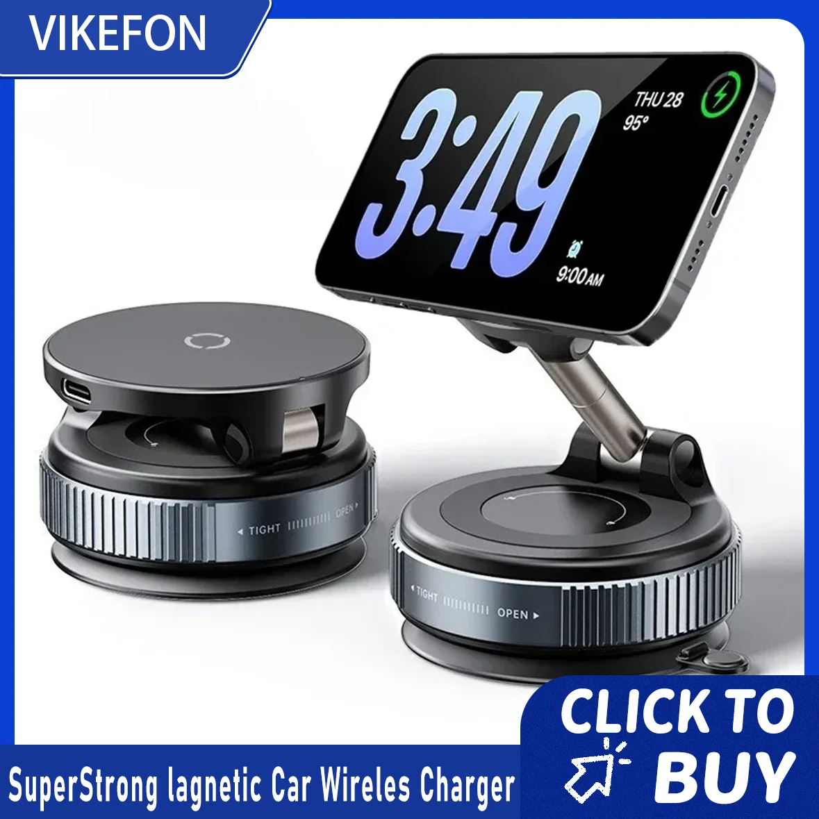 

Portable Secure Car Phone Bracket Wireless Charger with Vacuum Suction Cup for Navigation Video Calls Safe Driving Experience
