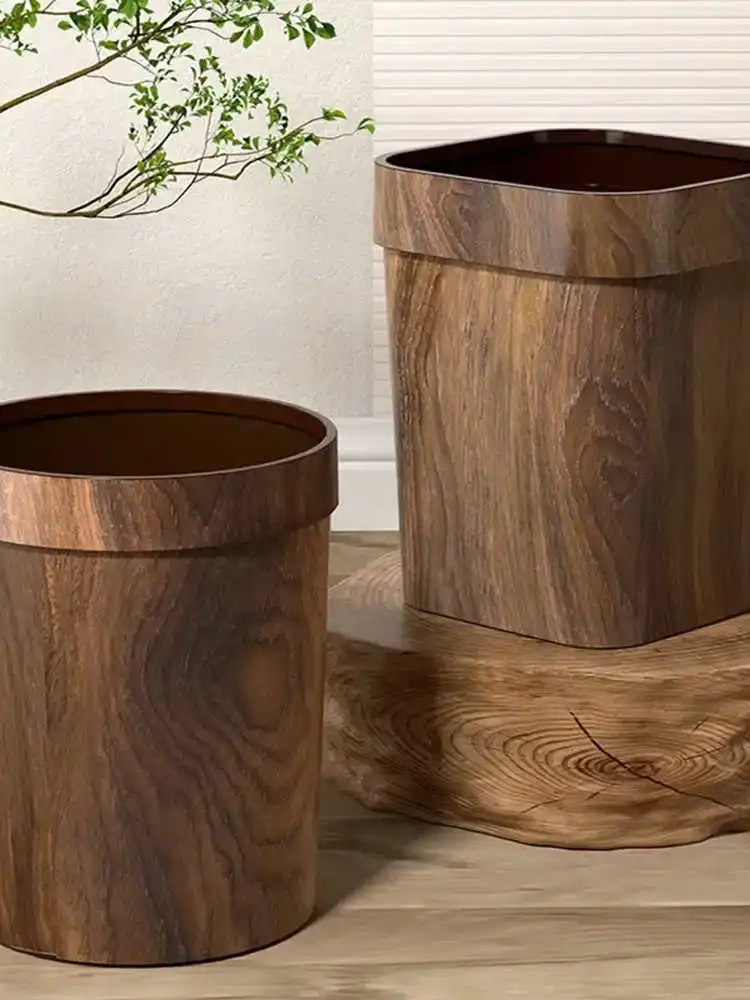 

Large Capaci Square Wooden Texture Tra Can for Kitchen Batoom Bedroom Living Room Home Use High Aesthetic Value