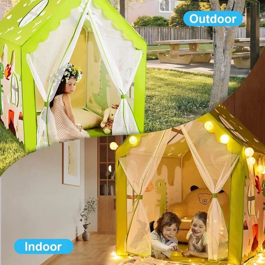 เต็นท์เล่นทรงไดโนเสาร์สำหรับเด็กชายและเด็กหญิง ขนาดใหญ่ ใช้ได้ทั้งในบ้านและนอกบ้าน พร้อมไฟบอล (ไม่รวม) ทำจากโพลีเอสเตอร์เนื้อนุ่ม