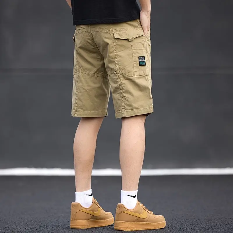 

Bri Red Workwear orts Men Summer High Faion Trendy Pink Bermuda Casual Five-Quarter Length Pants Loose Fit Youthful Ene...