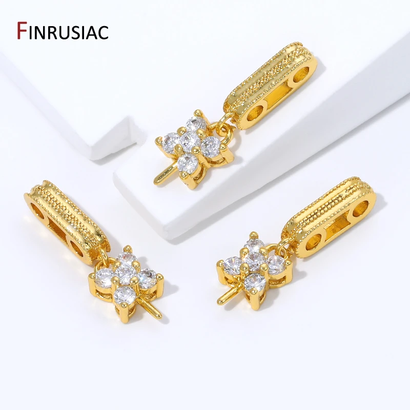 18K Gold Plated Brass Rectangle Pendant Bails, Inlaid Zircon Pearl Pendant Mounting End Caps Peg Bails, DIY Jewelry Accessories