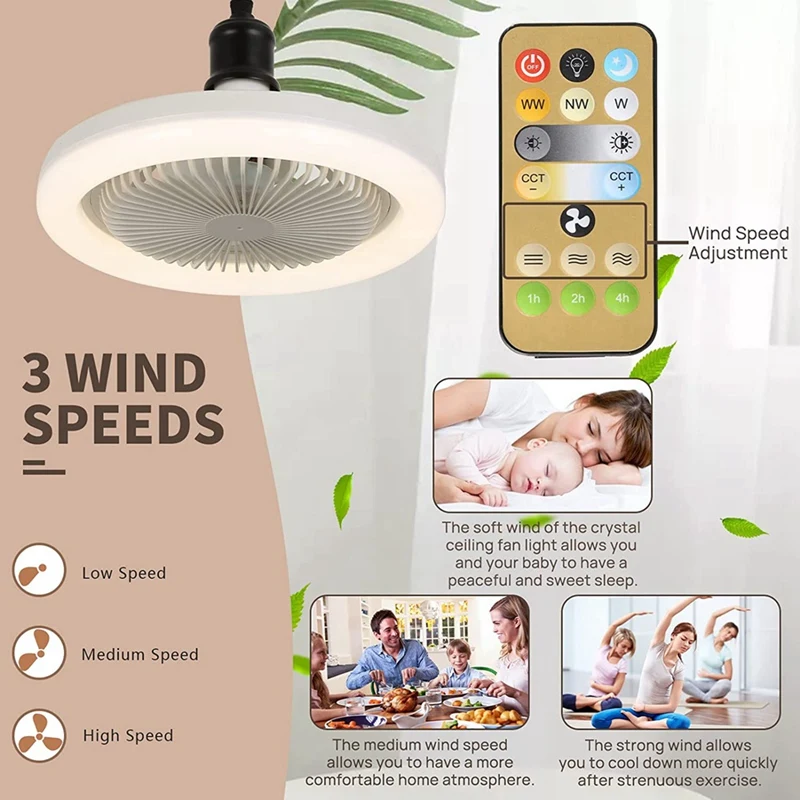 30W Ceiling Fan With Lighting Lamp E27 Converter Base With Remote Control For Bedroom Living Home