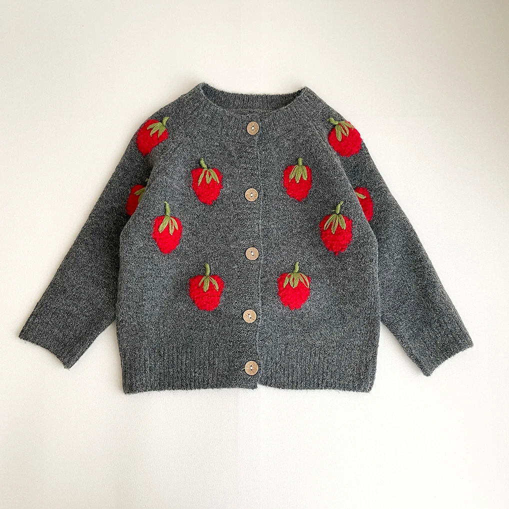 Cute Baby Girls' Clothing Autumn Winter Knit Sweaters Cardigan Coat Kids Korean Lovely strawberry Sweater Warm Knitwear Soft Top