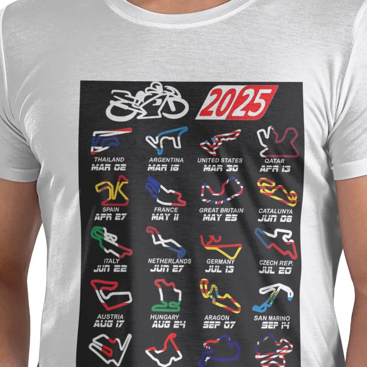

Calendar Season 2025 MotoGp Circuits 100% Cotton T-Shirt Men's Oversized T Shirts Men Crew Neck Short Sleeve S-6XL