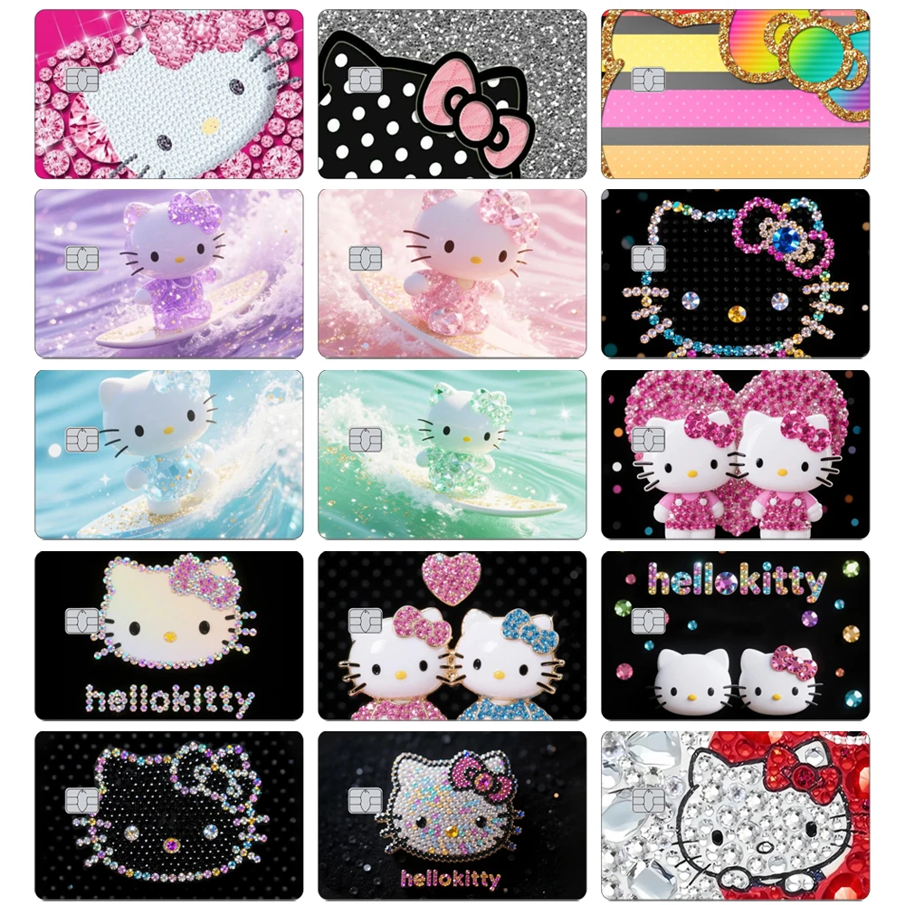 

Flashing Credit Card Skin Stickers Cartoon Diamond Wind Hello Kitty Glitter Stickers Suitable for VISA Cards and Other IC Card