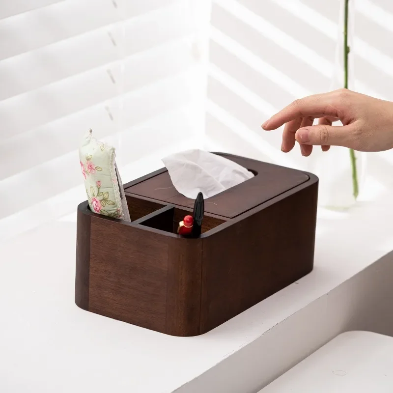Walnut Wood Tissue Box Elegant Luxury Creative Tissue Case Rectangular Aesthetic Napkin Box Home Dining Table Storage Boxes