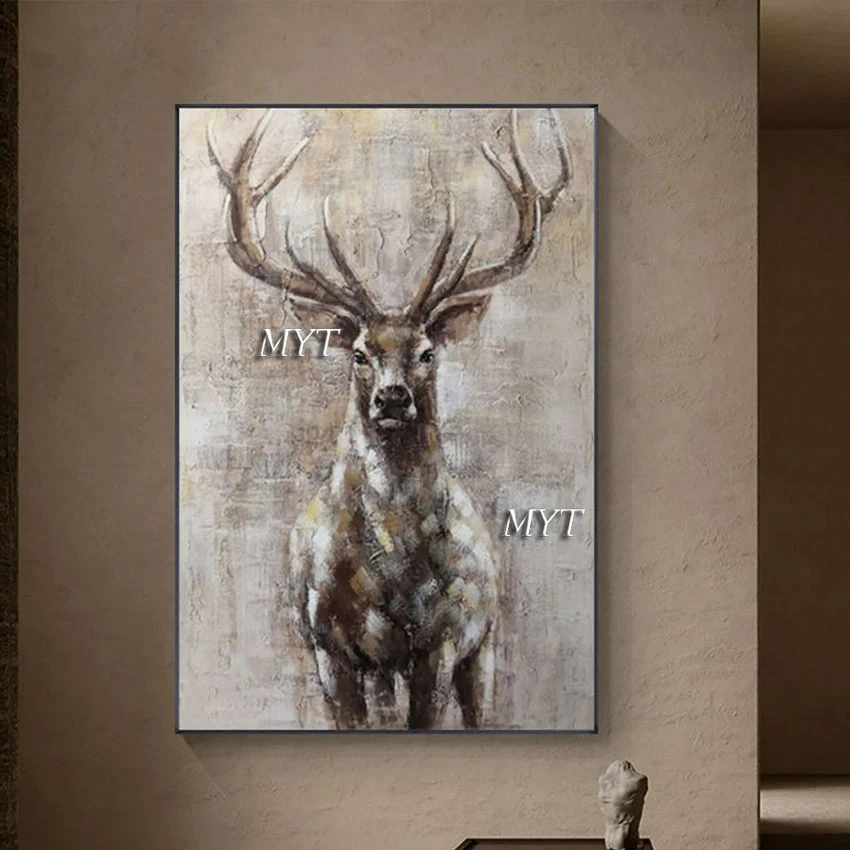 Living Room Pictures For Walls Deer Animal Oil Painting On Canvas Modern Art Wall Hanging Handmade Artwork Home Decoration