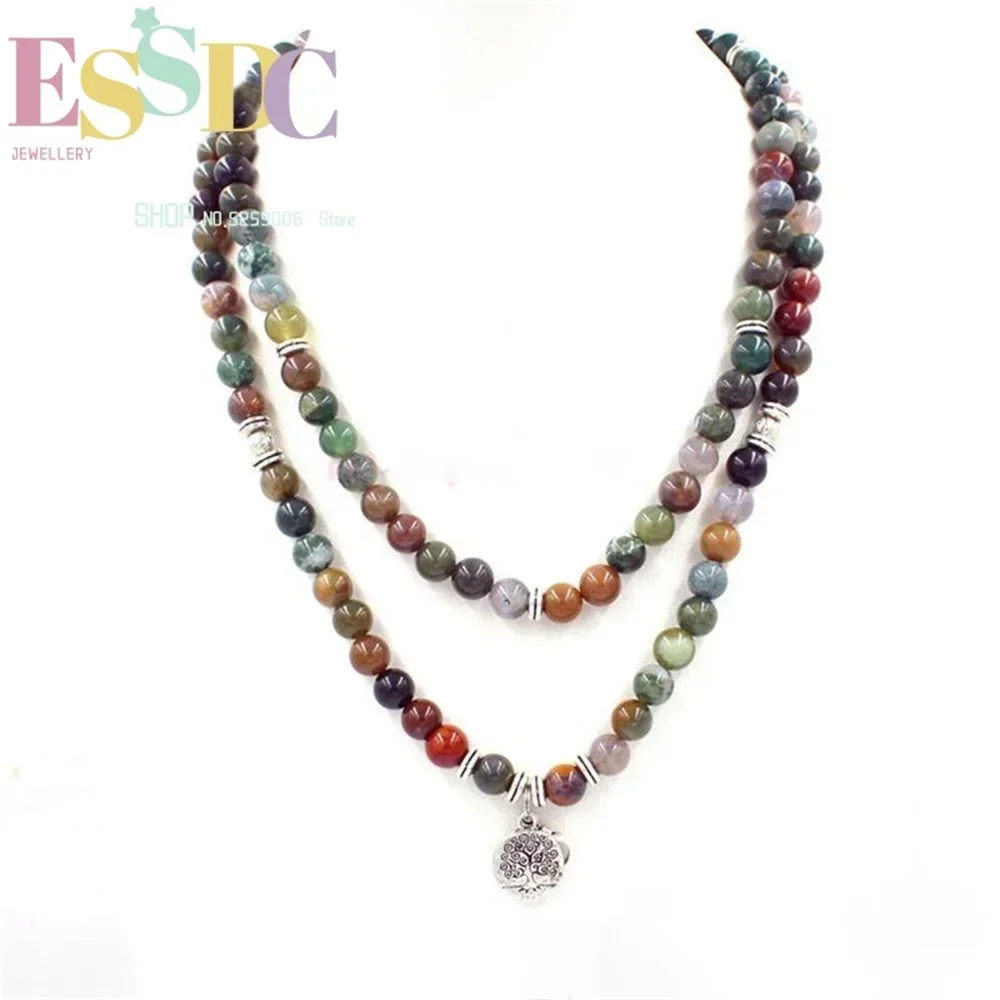 New Design Natural India Onyx 108 Beads Lucky Bracelet or Necklace with Yoga Chakra OM Tree of Life Pendant Wholesale