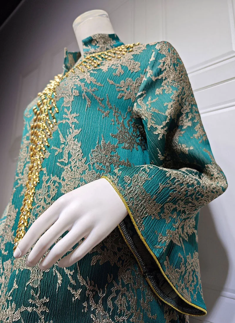 Muslim Evening Dress With Jacquard Embroidery And Beading Fashionable Arabian Dubai Robe