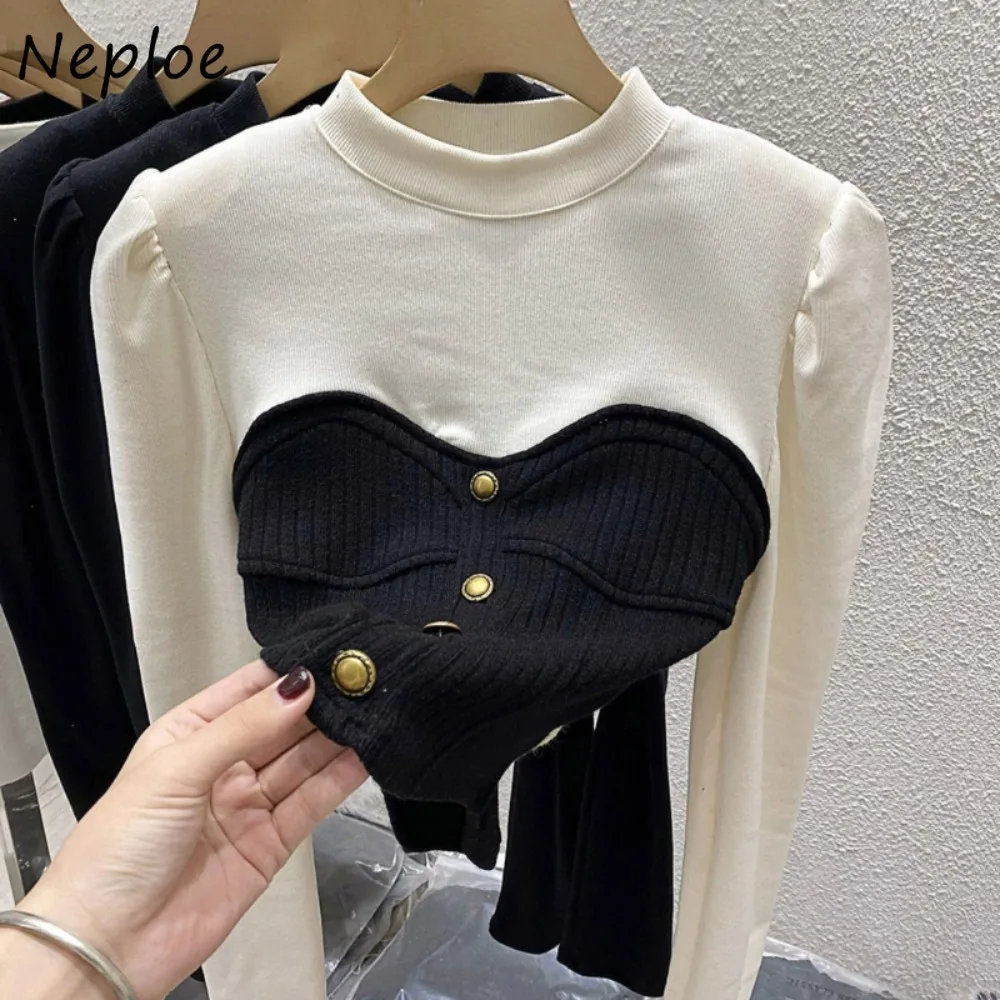 Neploe Stripe Patchwork Slim Bottom Layer Shirt Top Small Fragrance Panelled Fake Two Pieces Harajuku Mujer New Western T-shirt