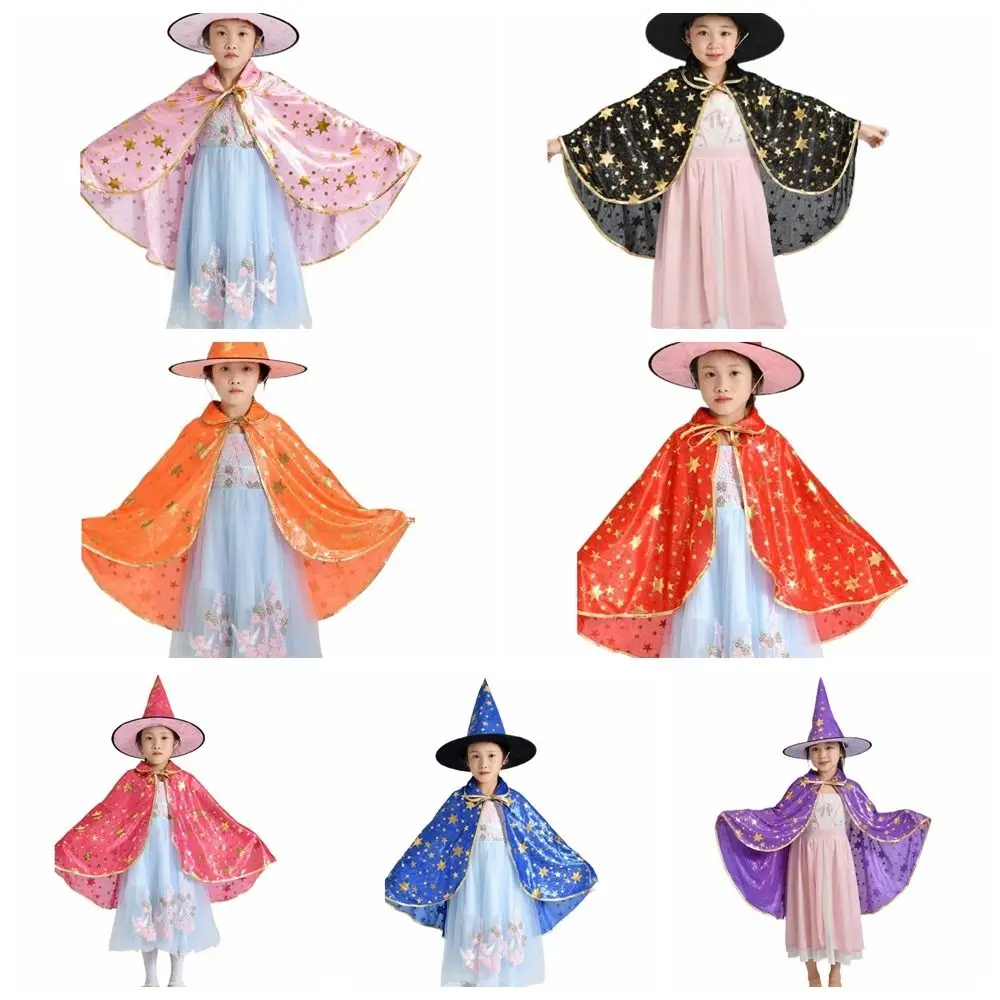 Stern Hexenumhang Umhang mit Hut Vergoldung Zauberer Outfit Kinder Halloween Umhang Sets Cosplay Kostüme Mehrfarbige Halloween-Kostüme