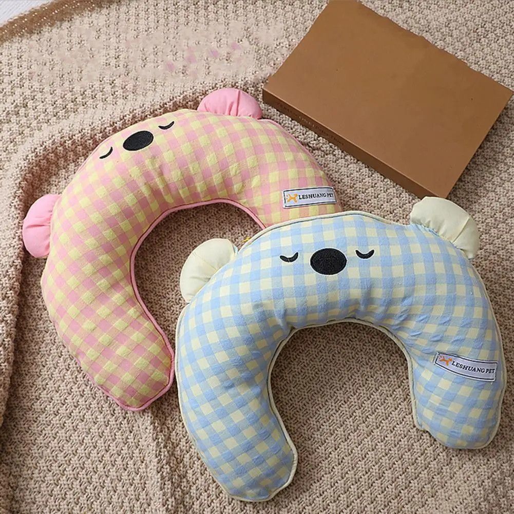 Plush Stuffed Pillow Animal-shaped Plush Pillow Cozy Bear Pet Pillow Cute Cartoon Design U-shaped Non-deformable for Autumn