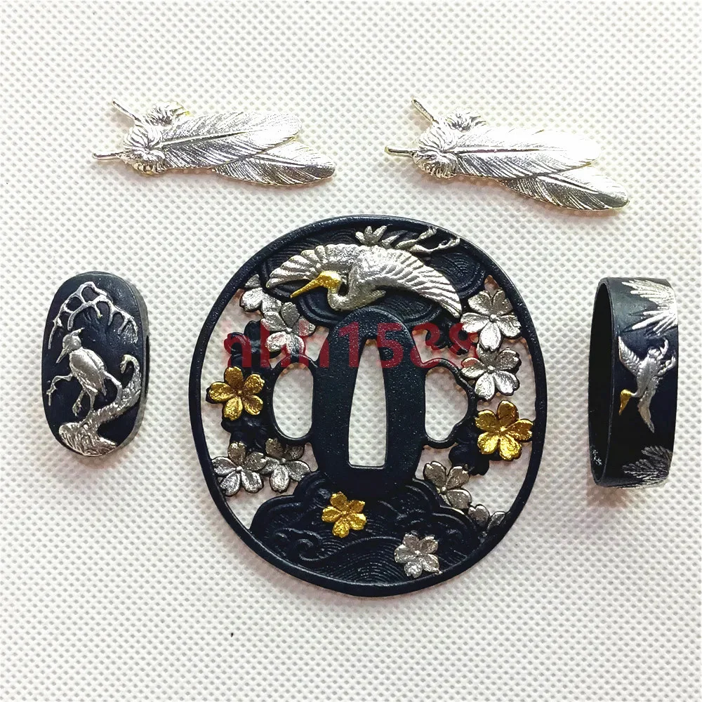 

Excellent Copper Brass Gold Plated Silver Tsuba Handguard Fuchi Kashira Menuki For Real Japanese Samurai Katana Sword Fittings
